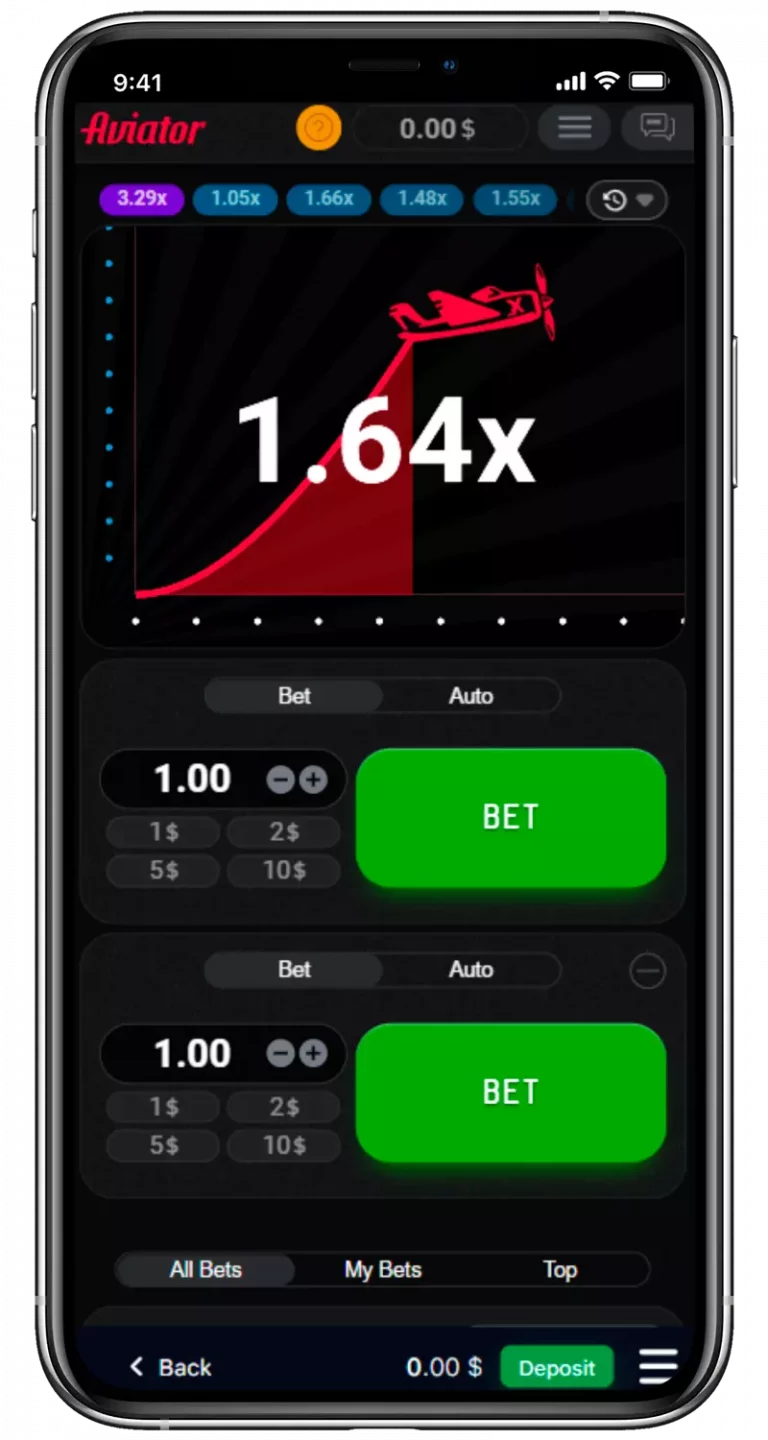 A smartphone displaying Aviator game with increasing multiplier and betting options