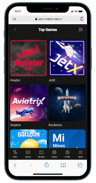 A smartphone displaying top games library on the casino site